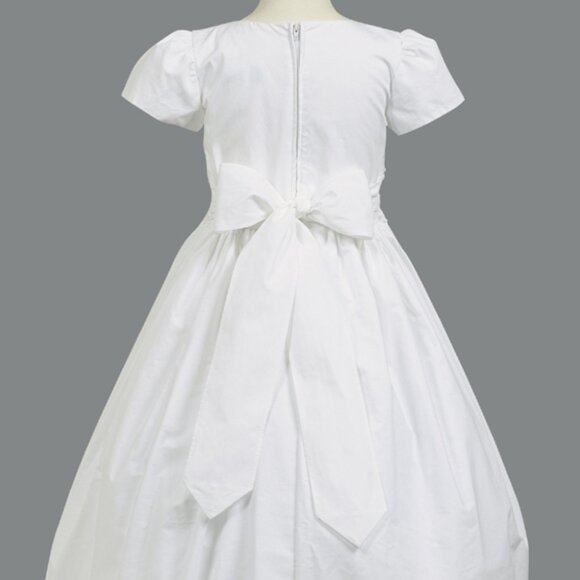 Size 10 - Girls White First Communion Dress w/ Smocked cotton (108) - Picture 2 of 4